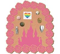 CRASPIRE Castle Pin Cork Board Arch Framed Bulletin Display Badge 10x11.8 Wood Pink Rose Flower Decorative Corkboard Wall Mounted Princess Carnivals Memory Brooch Lapel for Home Room Party Bedroom