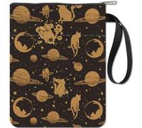 CRASPIRE Cat Kitty Planet Book Sleeve with Zipper Lovers Gifts Hardcover Paperbacks Waterproof Pouch Bag Protector Front Pocket Case Cover for Women Friends Readers Librarian Bibliophile