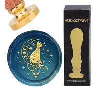 CRASPIRE Cat On the Moon Wax Seal Stamp Boho Twinkle Star Moon Phase 30mm Vintage Removable Brass Sealing Stamp Head with Wooden Handle for Wedding Envelopes Invitations Card DIY Craft Birthday Gift