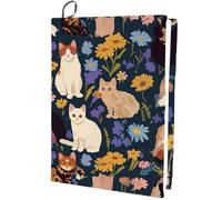 CRASPIRE Cat Stretchable Book Cover Flower Boho Cloth Book Protector Elastic Fabric Washable Reusable Spring Kitty Large Books Wraps Covers Suitable for Most Hardcover Books Notebook