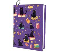 CRASPIRE Cat Stretchable Book Cover Purple Animal Book Star Washable Reusable Large Nylon Cloth Polyester Book Protector Elastic Notebook Wraps Suitable for Most Hardcover Books