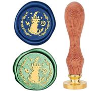 CRASPIRE Cat Wax Seal Stamp 25mm Star Sealing Wax Stamps Retro Rosewood Handle Removable Brass Head for Wedding Invitations Envelopes Halloween Christmas Thanksgiving Gift Packing