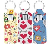 CRASPIRE Chapstick Holder Keychain Nurse's Pill Kit Lip Balm Pouch Rectangle Neoprene Printed Rubber Lipstick Portable Pocket Gloss Case Sleeve for Women Holiday Travel Makeup Storage Bag