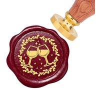 CRASPIRE Cheers Wax Seal Stamp 25mm Wine Glasses Olive Branches Stars Sealing Wax Stamps Retro Rosewood Handle Removable Brass Head for Wedding Invitations Envelopes Packing