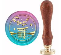 CRASPIRE Cherry Blossoms Wax Seal Stamp Japanese Shrine Sealing Wax Stamp 30mm/1.18inch Removable Brass Head Sealing Stamp with Wooden Handle for Invitations Cards Gift Wrap