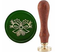 CRASPIRE Christmas Bow Wax Seal Stamp Pine Cones Mistletoe Sealing X'MAS EVE 30mm 1.18inch Removable Brass Head with Wooden Handle Invitations Greeting Cards Wrap