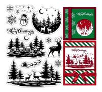 CRASPIRE Christmas Clear Rubber Stamps Winter House Forest Snowflake Elk Snowman Sleigh Holiday Transparent Silicone Seals Stamp Xmas Journaling Card Making DIY Scrapbooking Photo Decor 6.3 x 4.3inch