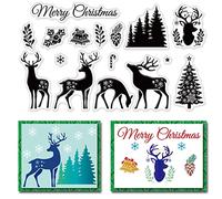 CRASPIRE Christmas Clear Stamp Elk Mistletoe Pine Cones Snowflake Deer Silicone Stamp Seal Transparent Rubber Stamps for Christmas Card Making Decoration DIY Scrapbooking Decor Craft