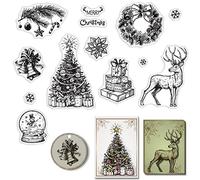 CRASPIRE Christmas Clear Stamps Christmas Tree Elk Deer Gift Silicone Stamp Seal Transparent Silicone for Card Making Decoration DIY Scrapbooking Embossing Album Decor Craft