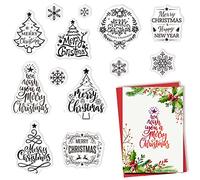 CRASPIRE Christmas Clear Stamps Christmas Tree Greeting Words Happy New Year Silicone Stamp Seal Transparent Silicone Stamps for Christmas Card Making Decoration DIY Scrapbooking Embossing Decor Craft