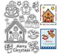 CRASPIRE Christmas Clear Stamps Gingerbread Man Candy House Elk Gifts Transparent Reusable Silicone Rubber Stamps Seal for Winter Holiday DIY Craft Card Making Scrapbooking Journaling Albums Decor