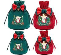 CRASPIRE Christmas Drawstring Gift Bags with Iron Pendants Bowknot Drawstring Pouches Word Small Candy Reusable Christmas Tree Velvet Treat Bags Xmas Gift Bags for Gift Wrapping Party Favors