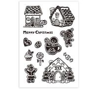 CRASPIRE Christmas Gingerbread Man Clear Rubber Stamps House Candy Merry Christams Holiday Transparent Silicone Seals Stamp Xmas Journaling Card Making DIY Scrapbooking Photo Album Decor 6.3 x 4.3inch