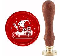 CRASPIRE Christmas Gnome Elf Wax Seal Stamp Santa Claus Sled Gift Sealing Stamp X'MAS EVE 30mm/1.18inch Removable Brass Head Sealing Stamp with Wooden Handle Invitations Greeting Cards Wrap