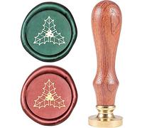 CRASPIRE Christmas Holly Wax Seal Stamp Mistletoe Vintage Sealing Wax Stamp Brass Head Wooden Handle Removable 25mm for Envelopes Wedding Invitations Wine Packages Christmas Halloween Xmas Party