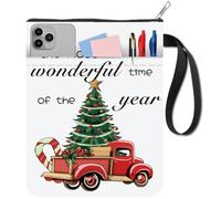 CRASPIRE Christmas Tree Car Protector Words Book Cover With Zipper and Extra Sleeve Pocket - Washable Fabric Cloth for Paperbacks - Xmas Classmate Gifts for Book Lovers