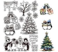 CRASPIRE Christmas Tree Rubber Clear Stamps Winter Penguin Snow Snowflakes Bell Gingerbread Man Box Light Transparent Silicone Seals Embossing for Journaling Card Making DIY Scrapbooking Album Holiday