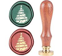 CRASPIRE Christmas Tree Wax Seal Stamp Star Vintage X'MAS EVE Brass Head Wooden Handle Removable Sealing Wax Stamp 25mm for Envelopes Wedding Invitations Wine Packages Christmas Halloween Party