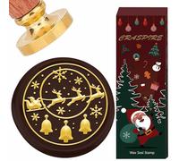 CRASPIRE Christmas Wax Seal Stamp Santa Claus 25mm Detachable Brass Head Xmas Bell Sled Elk Deer Snowflakes Sealing Stamps Vintage with Wood Handle for Holiday Party Invitations Birthday DIY Gift