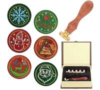 CRASPIRE Christmas Wax Seal Stamp Set 6Pcs 25mm Brass Heads 1pc Wood Handle Snowman Santa Snowflake Deer Jingle Bell Tree Sealing Kits for Xmas Party Envelope Invitation Cards Gift Wrapping Crafts