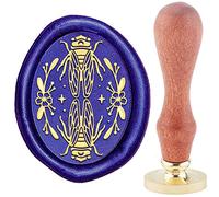 CRASPIRE Cicada Wax Seal Stamps Ellipse Removable Brass Sealing Stamp Heads Replacement 30mm with Vintage Wooden Handle for Envelopes Letter Invitations Card DIY Craft Birthday Wedding Decor