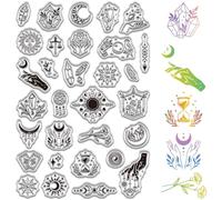 CRASPIRE Clear Magic Stamps Sun Moon Rubber Stamp Magic Witch Hand Tarot Crads PVC Reusable Vintage Background Postmark Transparent Stamps for Journaling Card Making Scrapbooking Crafting Decorative