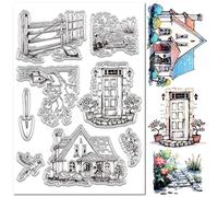 CRASPIRE Clear Stamps Farm House Rubber Stamps Fence Eagle Tree Flower Plants Retro Reusable Background Postmark Transparent Silicone Stamp for Journaling Card Making Decor DIY Scrapbooking Supplies