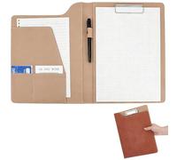 CRASPIRE Clipboard Folder Padfolio A4 Leather Professional Business Folder Binder Brown Legal Pad Holder Resume Organizer Writing Notepad Clip for Interview Letter Document Office Conference Graduate