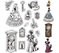CRASPIRE Clock Clear Stamps Retro Woman Lock Rose Reusable Postmark Transparent Silicone Stamp Seals for Journaling Card Making Decor DIY Scrapbooking Film Frame Photo Album Decorative