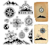 CRASPIRE Compass Clear Stamps Mountains Earth Reusable Retro Transparent Silicone Stamp Seals for DIY Scrapbooking Supplies Journaling Card Making Album Decoration Craft