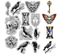 CRASPIRE Crow Clear Rubber Stamps Skull Moths Flowers Skulls Hourglass Keys Gothic Vintage Transparent Silicone Stamp Seals for Journaling Card Making Handmade Photo Album Notebook Decor Scrapbooking