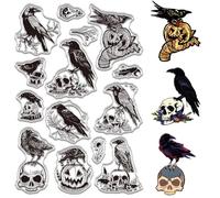 CRASPIRE Crow Clear Stamps Halloween Skull Branch Pumpkin Raven Decorative Reusable Retro Transparent Silicone Stamp Seals for Scrapbooking Journaling Card Making DIY Photo Album Embossing