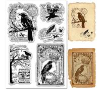 CRASPIRE Crow Raven Stamp Rubber Retro Vintage Tree Words Decorative Transparent Silicone Clear Seal Stamps for Card Making Photo Album Decor Halloween DIY Scrapbooking Crafts 6.3x4.3inch