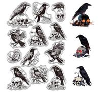 CRASPIRE Crow Skull Stamp Halloween Branch Bird Raven Gothic Clear Stamps Vintage Transparent Silicone Seals Stamp for Journaling Holiday Card Making DIY Scrapbooking Photo Album Notebook Decor