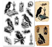 CRASPIRE Crow Stamps Raven Light Oil Lamp Book Pattern Retro Skull Clear Decorative Silicone Transparent Seal Stamps for Card Making Photo Album Decor Decoration DIY Scrapbooking 6.3x4.3inch