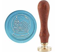 CRASPIRE Crystal Ball Wax Seal Stamp Christmas Tree Igloo Sealing Stamp Merry X'MAS EVE 30mm Removable Brass Head Sealing Stamp with Wooden Handle Invitations Greeting Cards