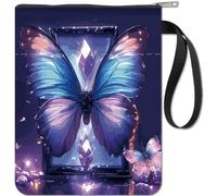 CRASPIRE Crystal Butterfly Book Sleeve with Zipper Book Lovers Gifts Hardcover Paperbacks Waterproof Book Pouch Bag Protector Front Pocket Case Cover for Women Friends Readers Librarian Bibliophile