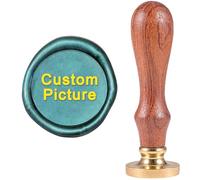 CRASPIRE Custom Wax Seal Stamp, Sealing Wax Stamp Personalised Logo Design Picture Photo Engraved 30mm Wooden Handle Brass Round Head Seal Stamp