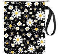 CRASPIRE Daisy Book Sleeves - Flower Protector, Black Covers for Paperbacks, Washable Fabric Cloth With Zipper and Extra Pocket - Gifts for Book Lovers, Classmates, Friends