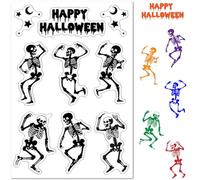 CRASPIRE Dancing Skull Skeleton Clear Rubber Stamps Happy Halloween Silicone Transparent Seals for Card Making Friends Greeting Words DIY Scrap booking Journalism Photo Album Decoration 6.3 x 4.3 inch