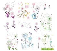 CRASPIRE Dandelion Decals Colorful Plant Stickers Flower Window Stickers Waterproof Removable Vinyl Wall Art for Restroom Bedroom Living Room Decorations