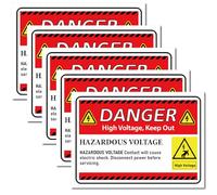 CRASPIRE Danger High Voltage Safety Warning Sign Sticker Hazardous 9.8" x 6.9" 5Pcs Self Adhesive Vinyl Decal Keep Out Electrical Shock Label Waterproof Protective for Battery Bank Red Yellow White