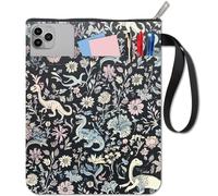 CRASPIRE Dinosaur Floral Print Book Sleeve for Hardcover Paperback Book Cover Washable Zipper Pouch Handy Storage Bag 11 x 8.7 inch Reusable Double Sided Cloth School Notebook Journal Textbooks