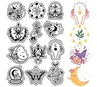 CRASPIRE Divinatory Elements Clear Stamps Magic Flower Witch's Hand Crystal Ball Moon Phase Butterfly Reusable Retro Transparent Silicone Stamp Seals for Journaling Card Making DIY Scrapbooking