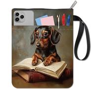 CRASPIRE Dog Book Pouch Hardcover Book Sleeve Protector with Zipper and Extra Sleeve Pocket Washable Fabric Cloth Double Sided Print Notebook Wraps for Paperbacks Reader Bookworm 11 x 8.6 Inch