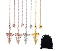 CRASPIRE Dowsing Pendulums 4 Colours Metal Brass Divination Dower Reiki Healing Pendulum Chain with Alloy Lobster Claw Clasps, Spiral Coil Point Meditation Yoga Balancing Pendant
