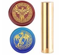 CRASPIRE Dragon Sealing Wax Stamp Brass Wax Seal Chinese Phoenix Round 15mm Gold Brass Double Head Column Pattern Retro Vintage Stamp for Envelopes Scrapbook Invitation Gifts Packaging DIY Decor