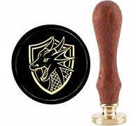 CRASPIRE Dragon Wax Seal Stamp Shield Sealing Wax Stamp 30mm/1.18inch Removable Brass Head Sealing Stamp with Wooden Handle for Halloween Invitations Cards Gift Wrap