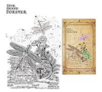 CRASPIRE Dragonfly Clear Rubber Stamp Your Friend Forever Words Flowers Vintage Transparent Silicone Seals Stamp Retro for Journaling Card Making DIY Scrapbooking Handmade Photo Album Notebook Decor