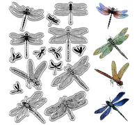 CRASPIRE Dragonfly Clear Stamps Animal Rubber Stamps Reusable Background Postmark Transparent Silicone Stamp Seals for Journaling Card Making DIY Scrapbooking Supplies Album Decoration